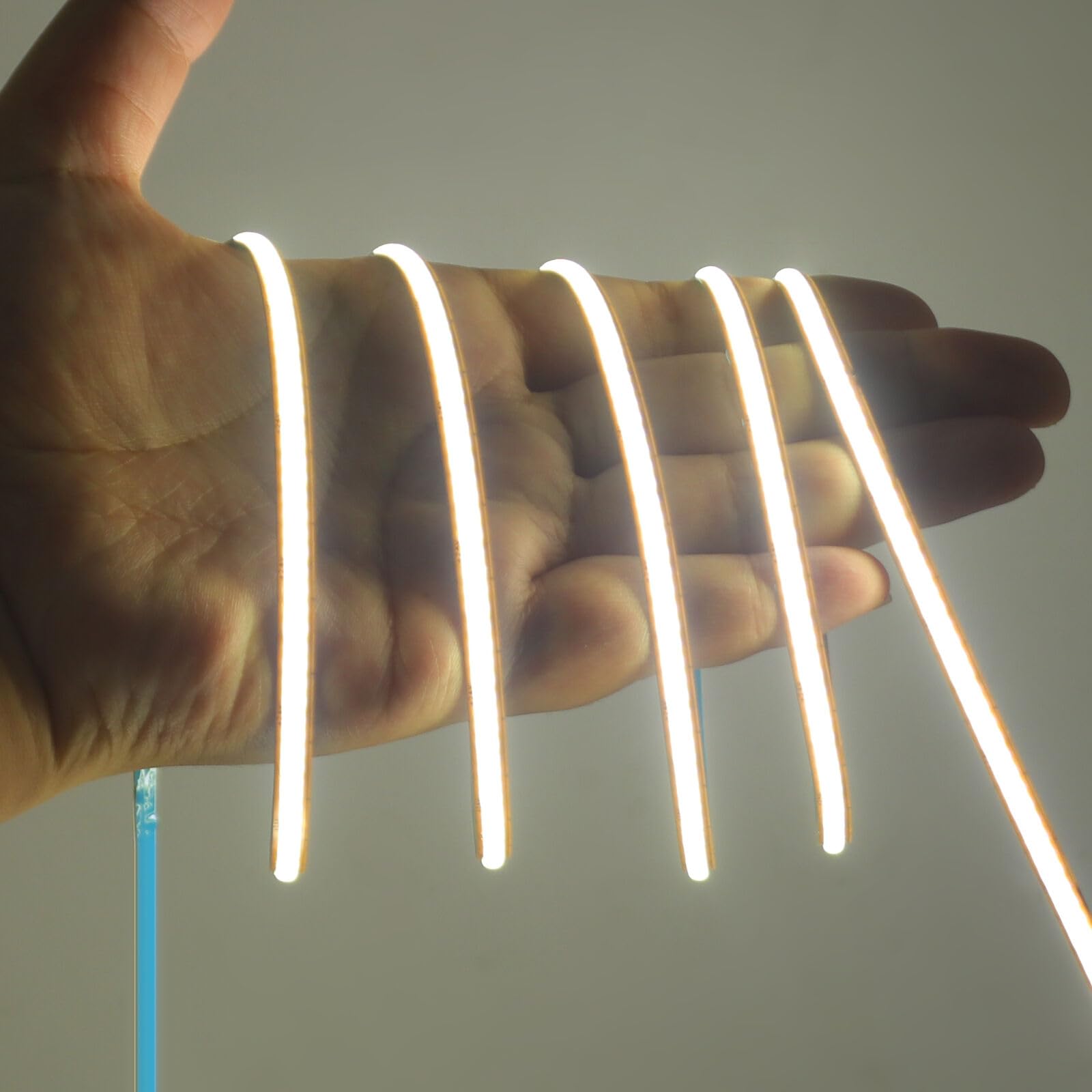 KISUFU 24V COB LED Strip Light, 5MM Width 2PIN Flexible Free Cuttable Adhesive LED Tape Lights for Cabinet Kitchen Home DIY Indoor Lighting Projects. (Not Include Power Supply)