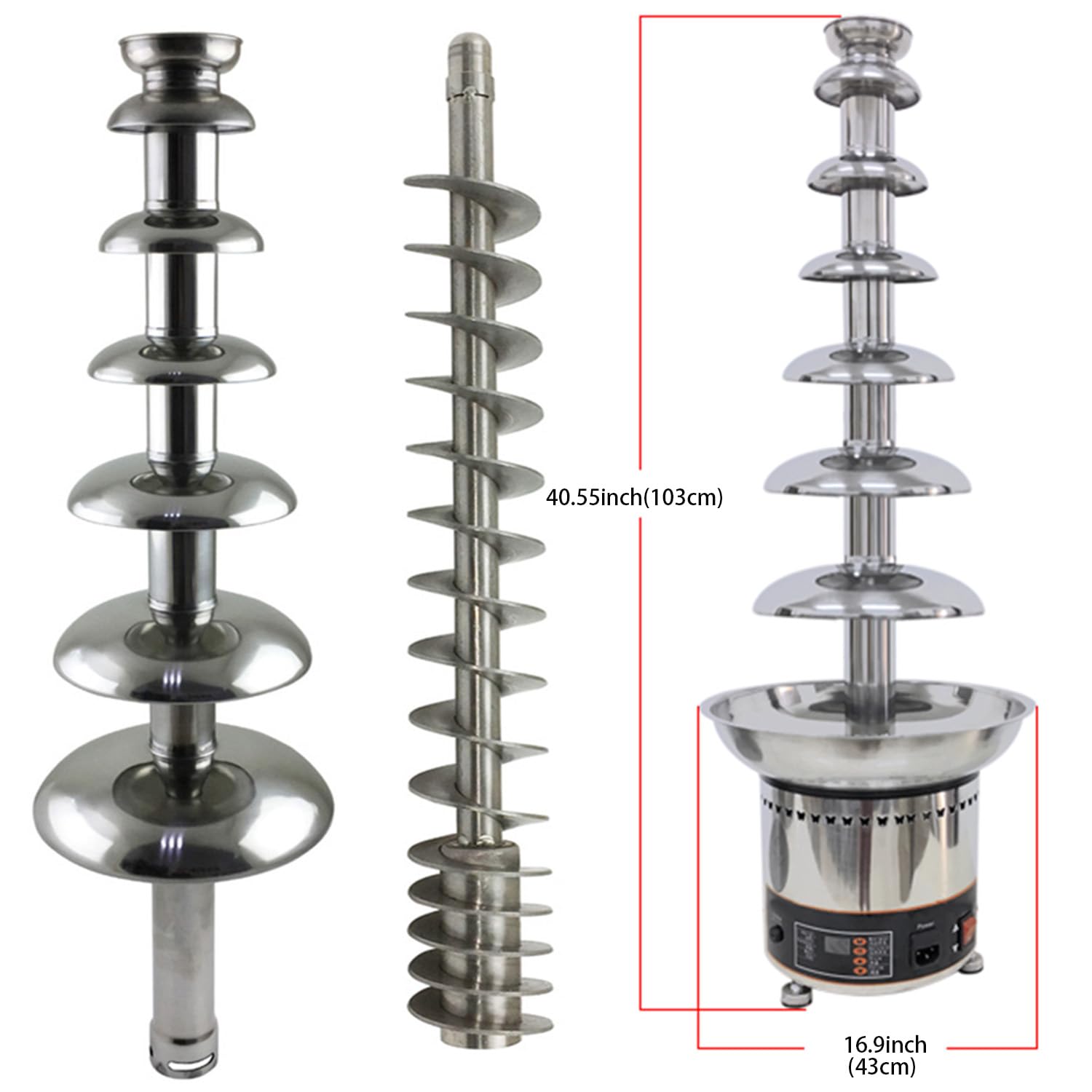 PreAsion Chocolate Fountain 110V Electric 7-Tiers Larger Digital Chocolate Fountain Melting Machine Heating Fondue Fountain,8kg of chocolate