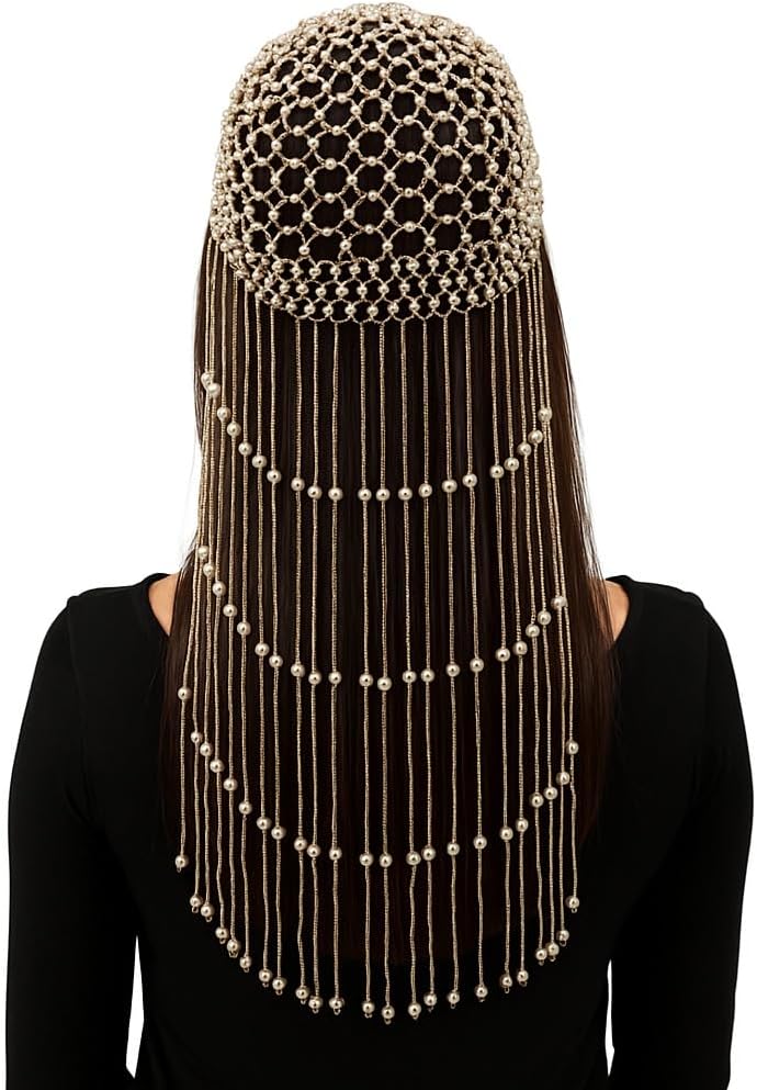 Pearl Bead Headpiece for Women Cleopatra Style Hair Jewelry
