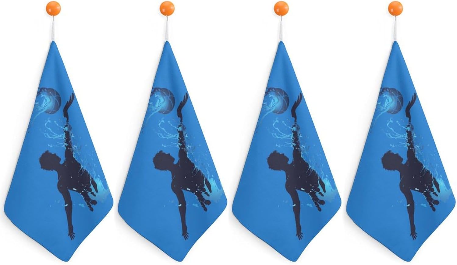 Water Ball Player Hand Towels for Bathroom Kitchen Towels Small Towel Handkerchiefs with Hanging Loop 4PCS