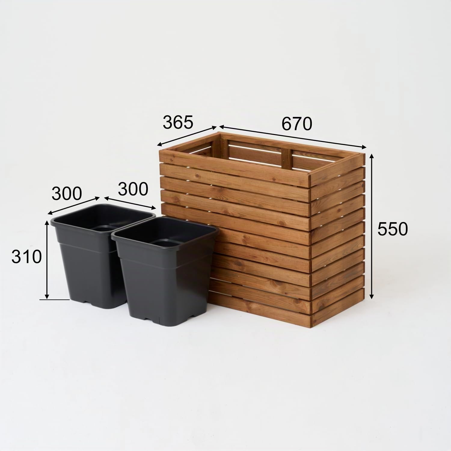 Jardinera para Interior y Exterior - En Madera con Inserto de plástico - 18 l - Macetero Cuadrado para balcón o terraza (67 x 36 cm x 55)