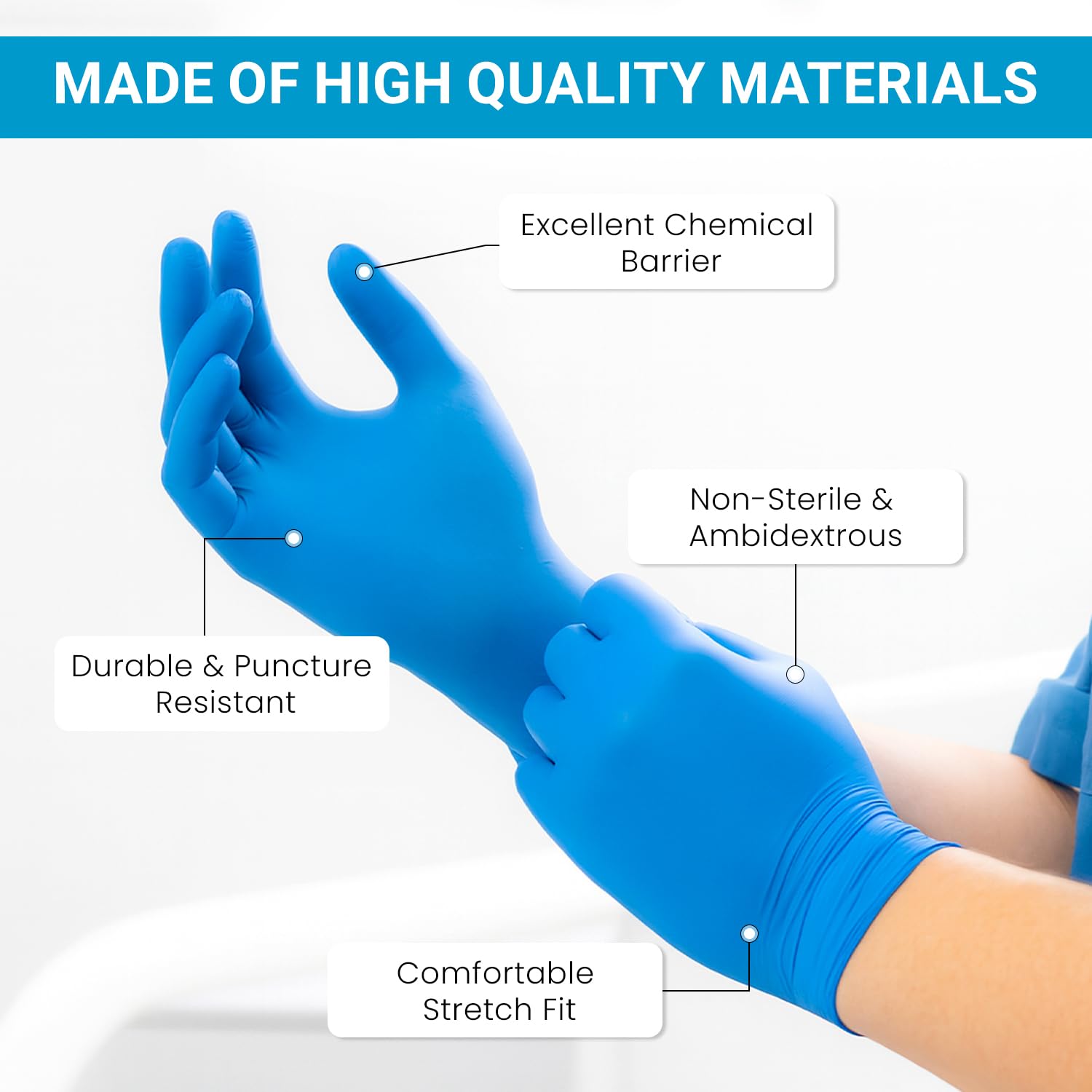 Just Health - Guanti in nitrile senza polvere, senza lattice, ambidestri, usa e getta, flessibili e resistenti, guanti di alta qualità, versatili e versatili, guanti in nitrile blu, 1000 pezzi