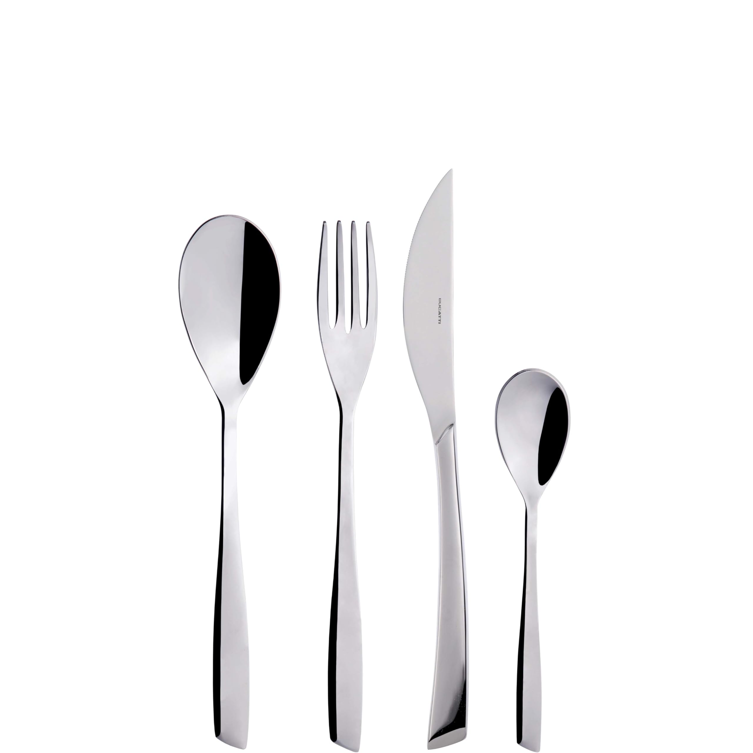 BUGATTI, Gaia, Juego de Cubiertos de 24 Piezas en Acero Inoxidable 18/10 con Caja Galería Compacta, Servicio de Cubiertos para 6, Cucharas, Tenedores, Cuchillos y Cucharas de Café