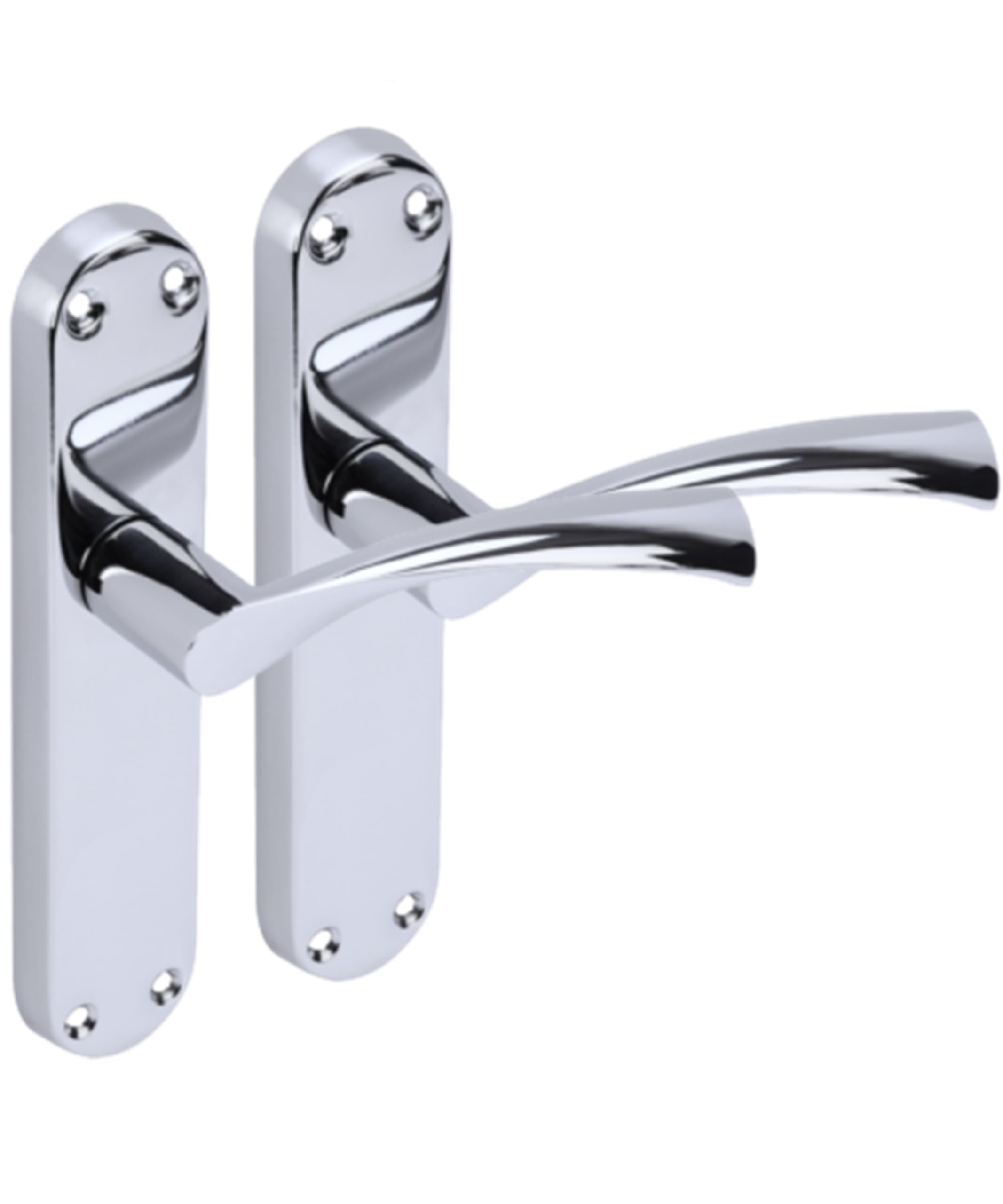 Hunta HANDLEZONE® 1 Pair of Lobo Polished Chrome Lever Latch Door Handle Set on Long Backplate, for Internal Doors