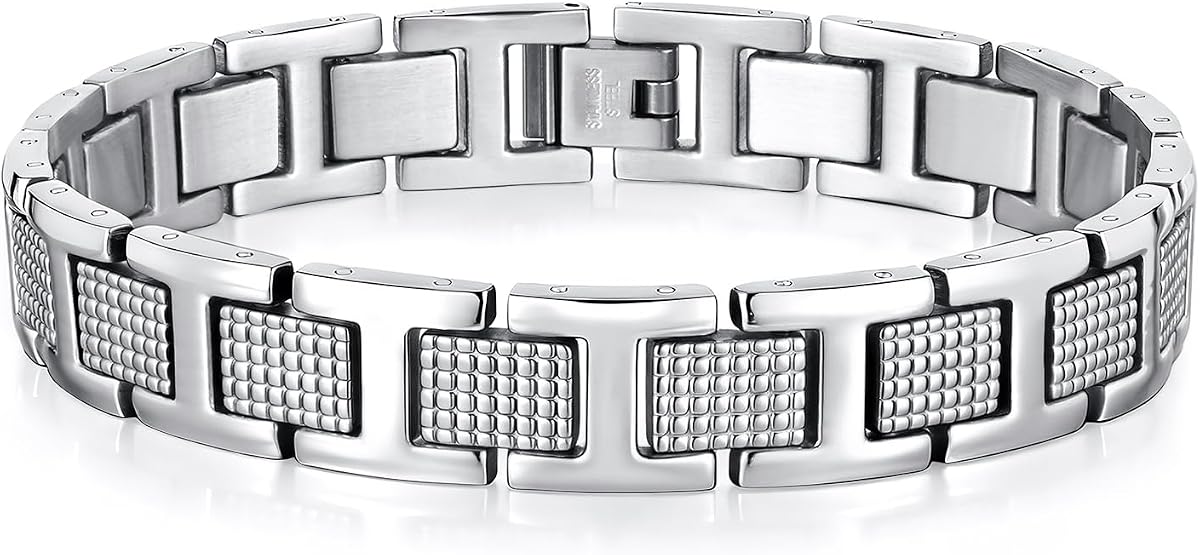 Mens Silver Bracelet Inoxidable Metal Stainless Steel Link Chain Bracelets Elegant Jewelry Gifts for Men Dad Husband,Adjustable