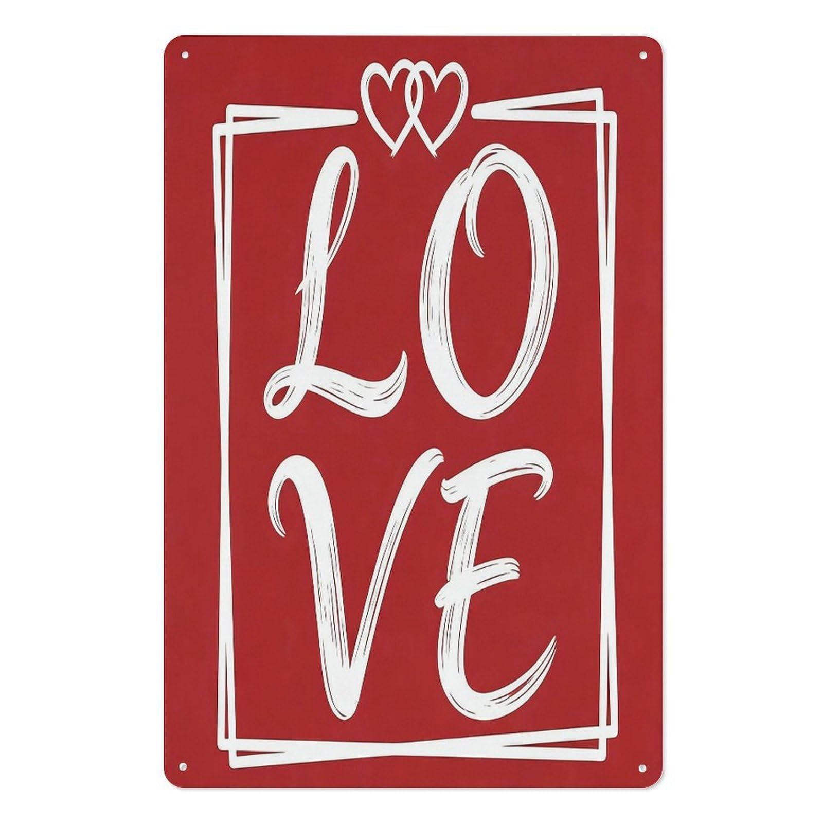 peiyeety LOVE Metal Tin Sign 8x12 Inch – Red Heart Wall Decor with Handwritten Design for Valentine’s Day Romantic Home