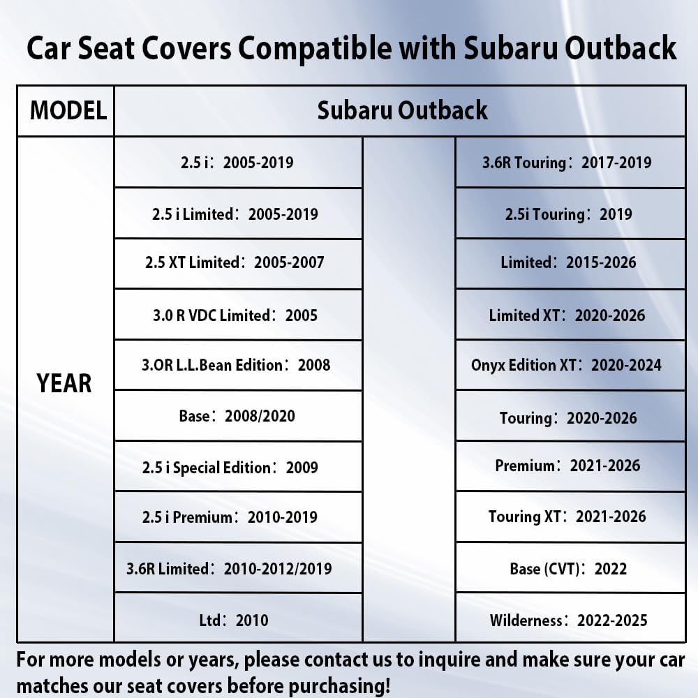 Car Seat Covers Fit for Subaru Outback 2000-2026 Airbag Compatible 360° Full Wrapped Set Covers Premium Nappa Leather Storage Pocket Zipper Design, Black White, Full Set with Pillow