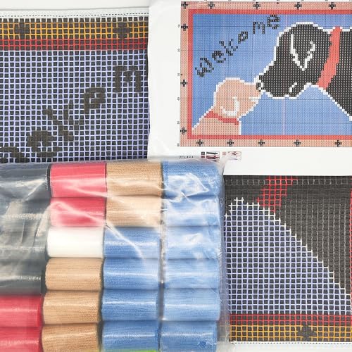 Image of Howie's Latch Hook Kits for Adults, DIY Dogs-Welcome Latch Hook Kit Rug Crochet Yarn, Color Preprinted Pattern Embroidery Decoration(Dogs-Welcome, 19.69 x 14.96 inch)