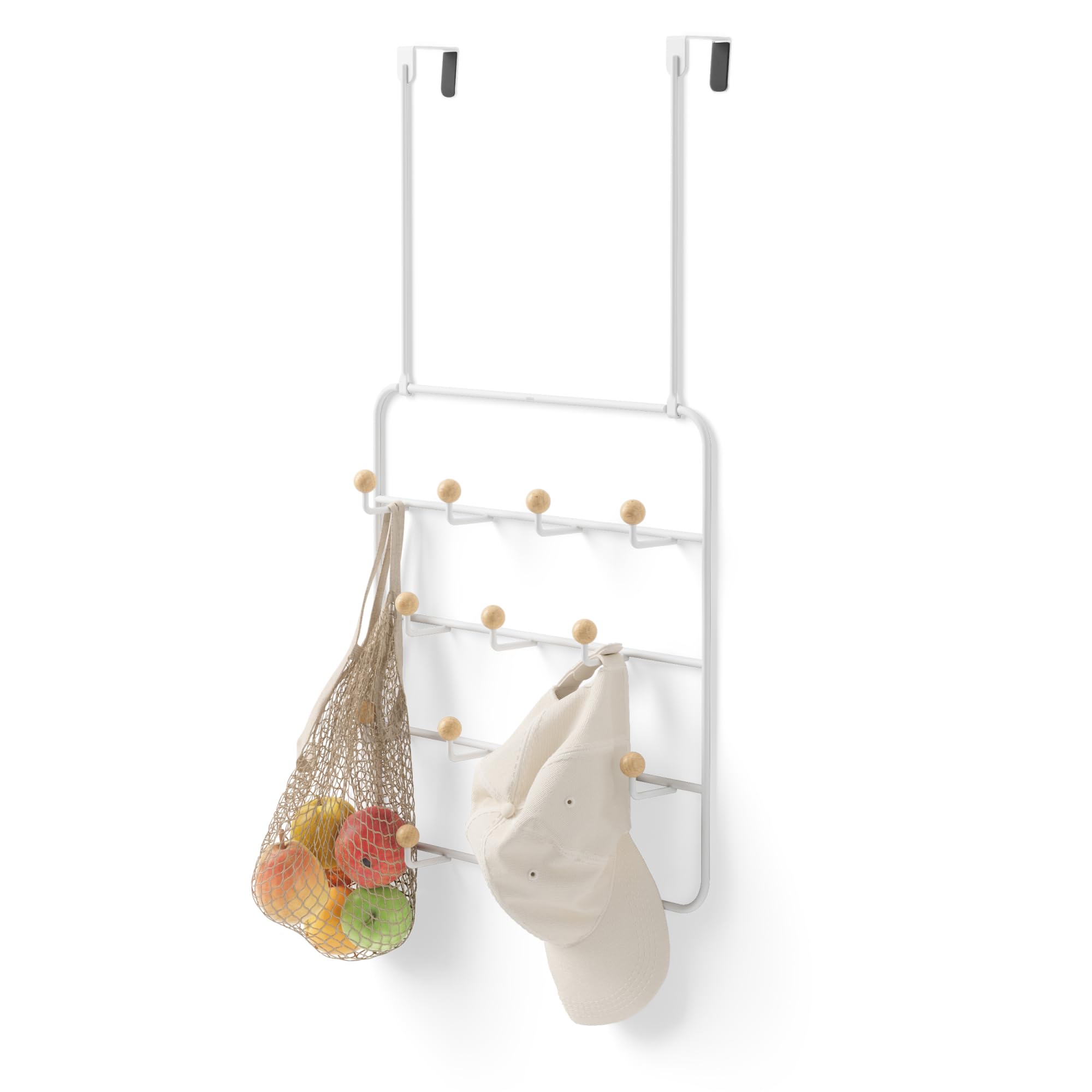 UmbraEstique Over The Door Coat Rack & Multi-Use Organizer, For Coats, Bags, Hats & More, White/Natural