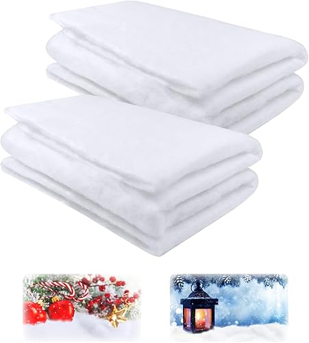 Miniatura 8 de Paquete de 3 mantas de nieve de Navidad de 3 x 8 pies, manta de nieve de algodón artificial, rollos de algodón grueso blanco para invierno, sábana