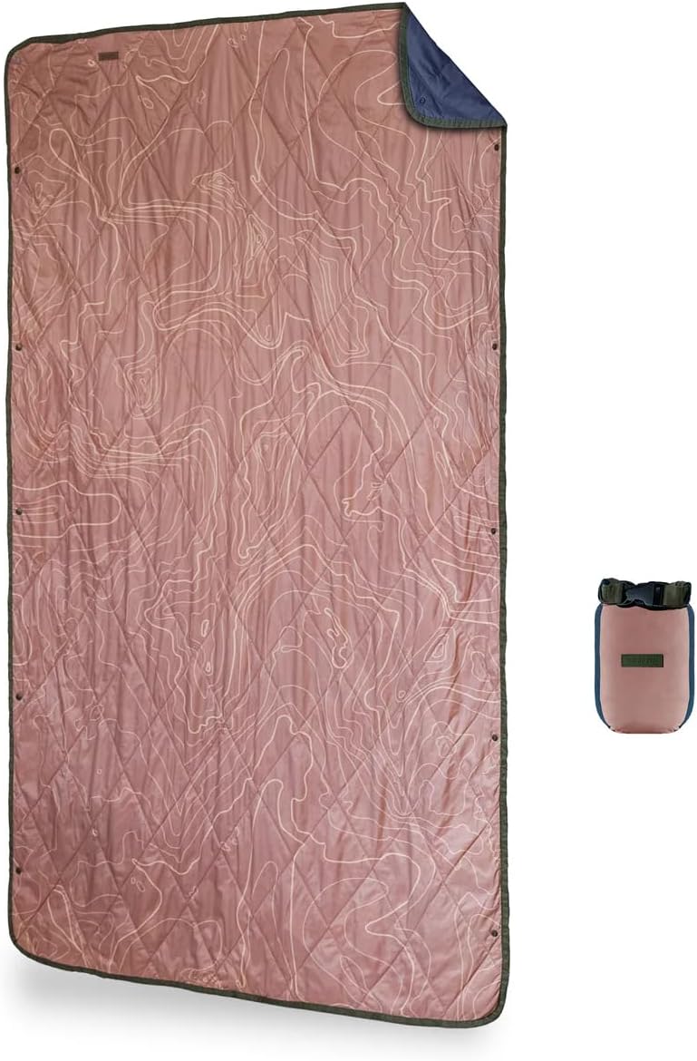 Gravel UltraPak™ Packable Insulated Travel Blanket – Lightweight Outdoor Blanket, Water-Resistant, Compact 20D Nylon with Snap Closure for Camping, Hiking & Travel, Topo