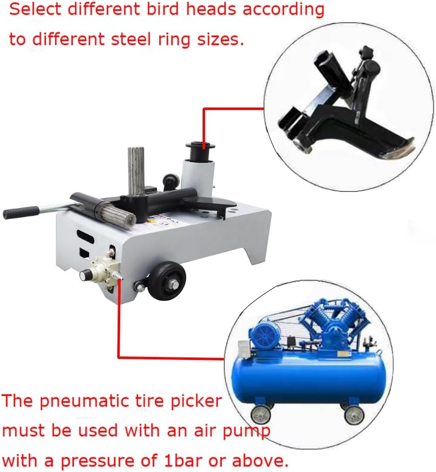Portable Truck Tire Changer Machine Pneumatic Semi-Truck Tire Changer Air-Powered Wheel Changing Equipment for Tractor & Trailer Wheels Compatible R16 R22.5 Rim with 2 Types Mounting Head