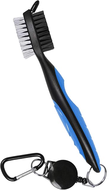 Tyouki Golf Club Brush and Club Groove Cleaner, Nylon & Steel Brush Golf Clean tool with Retractable Zip-line, Aluminum Carabiner-Lightweight/Ergonomic Design/Easily Attaches to Golf Club Bag