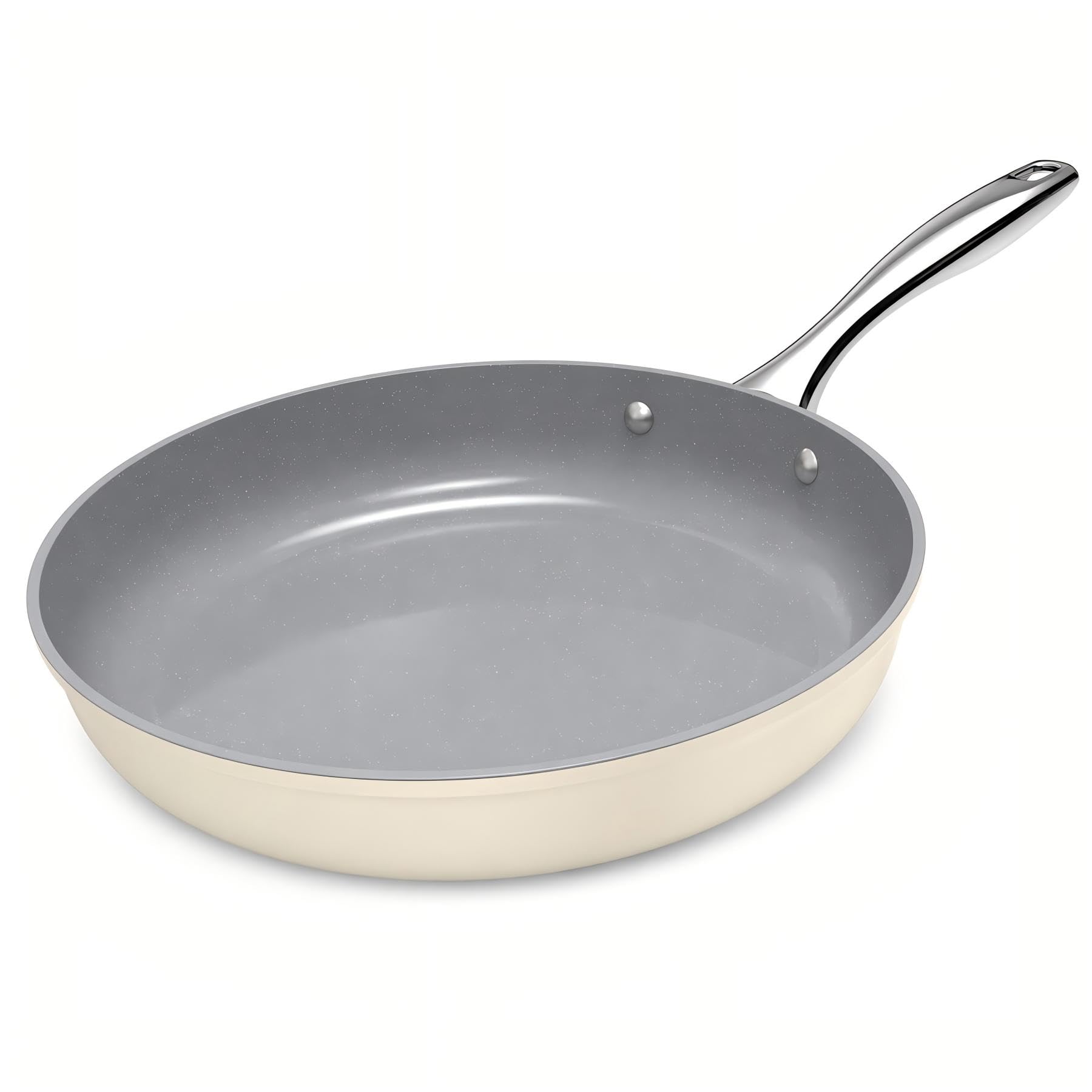 Padella Antiaderente 28cm, Resistente ai Graffi Grande Padelle in Ceramica, Compatibile con Induzione,Lavabile in Lavastoviglie, Senza PFOA e PTFE, Bianco Latte