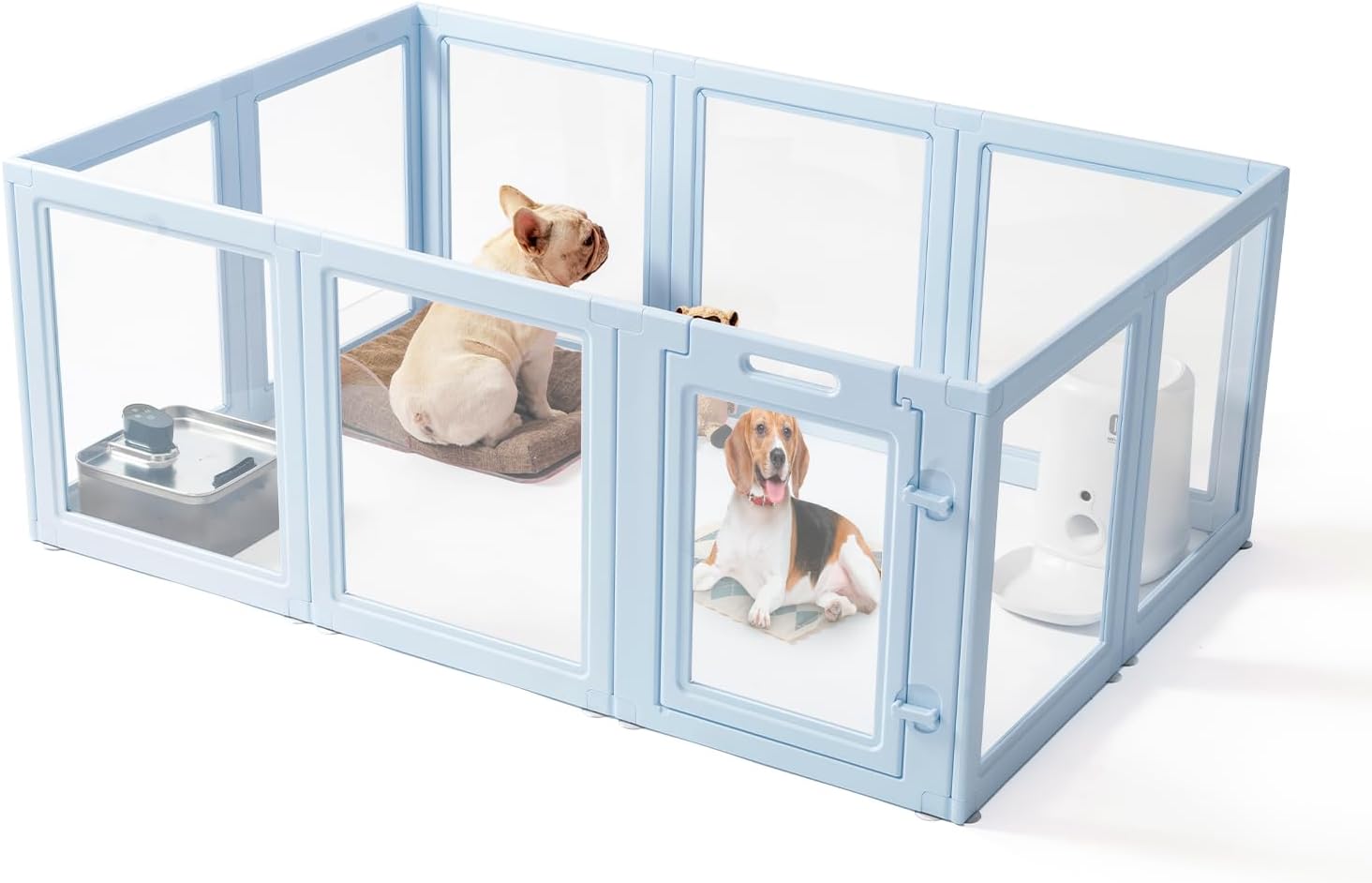 Clear Acrylic Dog Playpen,Quick Easy Assembly and Disassembly,Strong Floor Suction,Indoor and Outdoor Use,Easy Cleansing Puppy Fence,Puppy Dog Pen(Sky Blue, 23.6″ H, 10PCS)