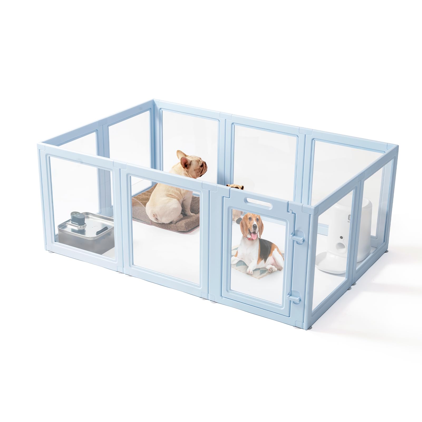 DIY Clear Acrylic Dog Playpen House,Quick Easy Assembly and Disassembly,Strong Floor Suction,Indoor and Outdoor Use,Easy Cleansing Puppy Fence (Sky Blue, 23.6" H, 10PCS)