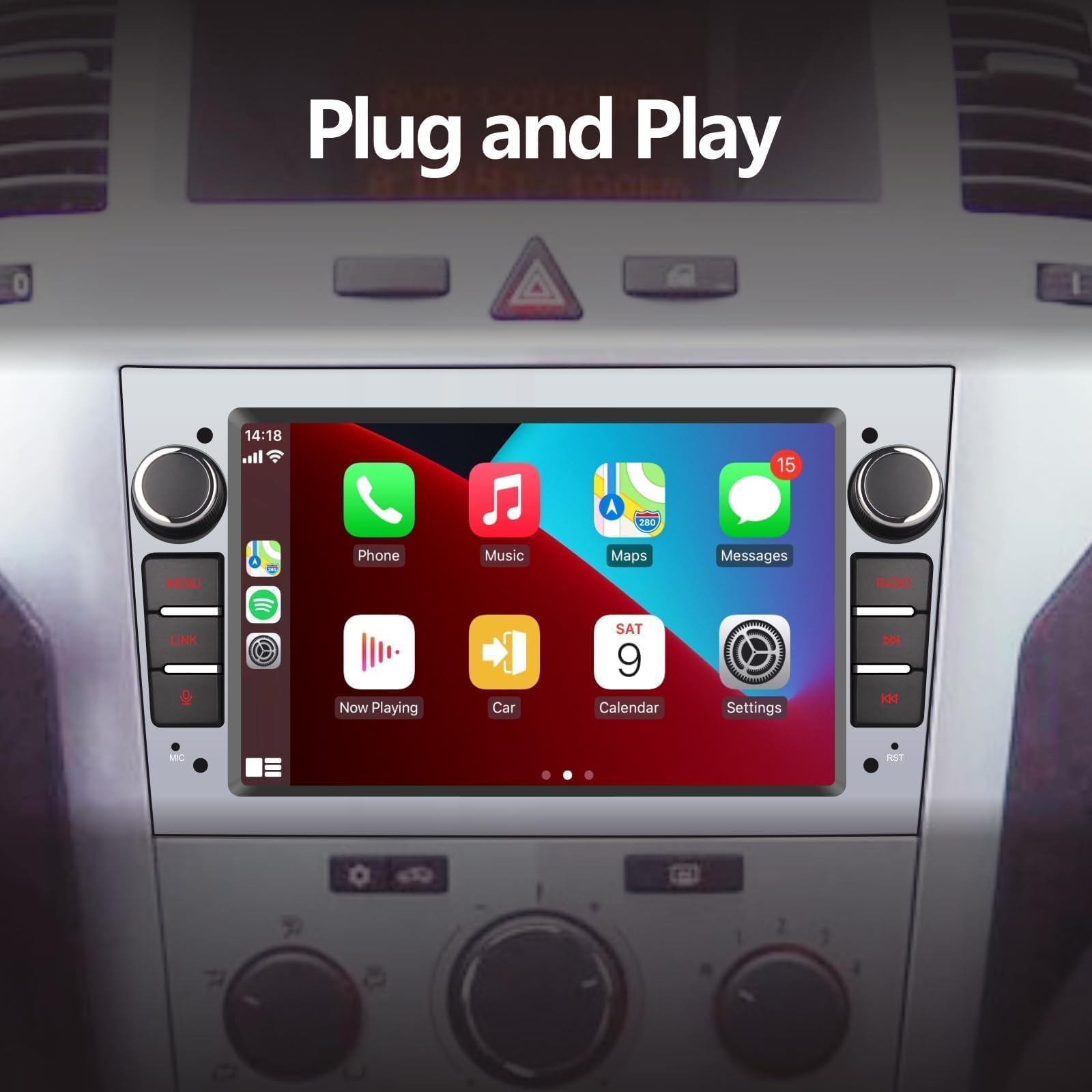 Autoradio Compatible avec sans Fil Carplay/Android Auto pour Opel Antara Zafira Corsa avec écran Tactile de Bluetooth/Mirror Link/USB/Puissance élevée Argent