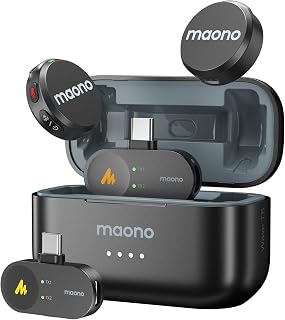 MAONO Wireless Lavalier Microphone for iPhone 17/16/15/Android/PC, USB C Mini Magnetic Lapel Mic with 48KHz 24Bit,Intelligent Noise Cancellation,One-Click Mute,30H Use for Video Record Podcast-Wave T5
