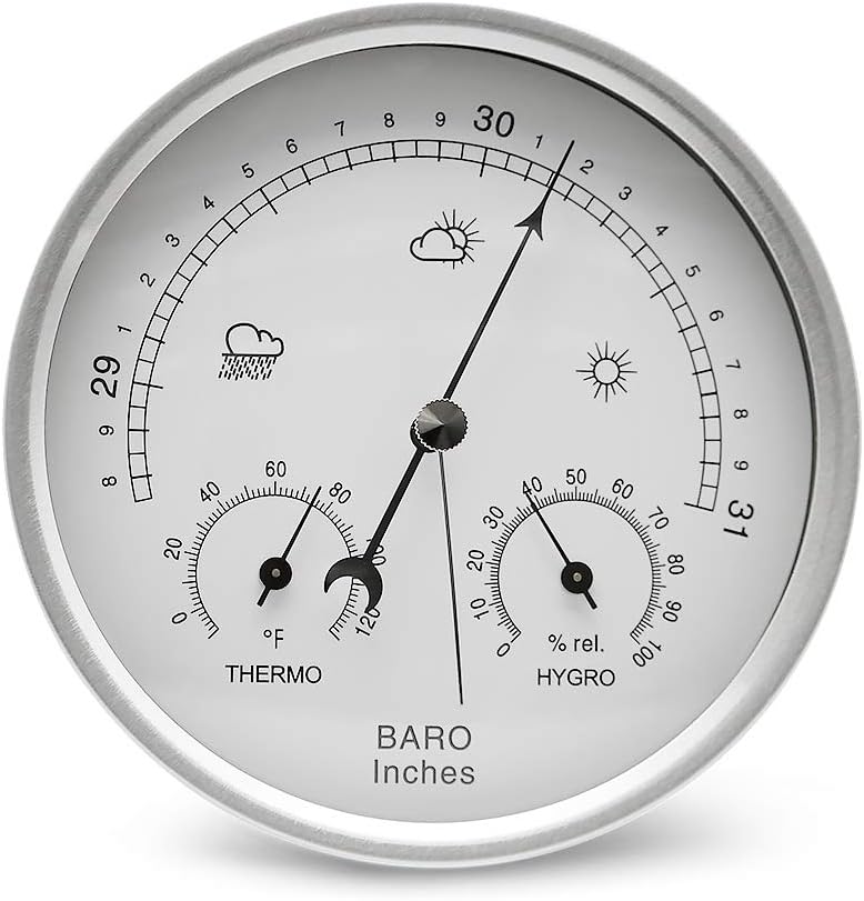 5.2" Diameter Dial Weather Station 3 in 1 Weather Station Combination Barometer Thermometer and Hygrometer Mechanical Barometer for Home Wall, Fishing Boat, Baby Room, Office