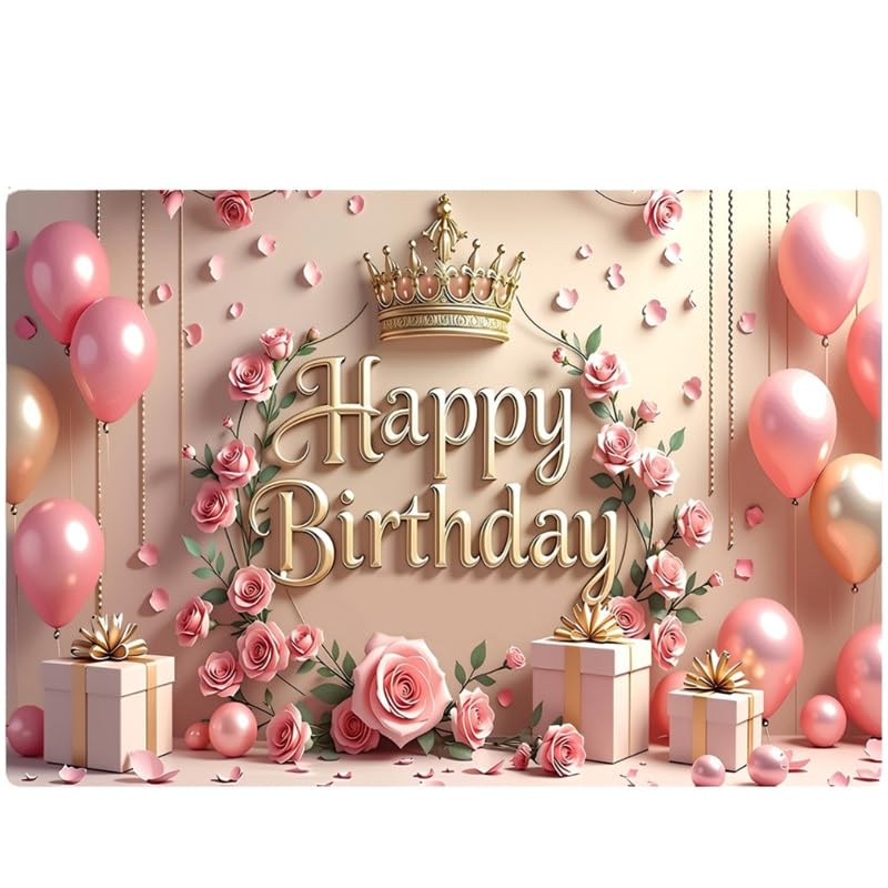 Image of Floral Rose Gold Birthday Backdrop - Elegant Theme for Party Decoration & Photoshoots (Pack of 1)