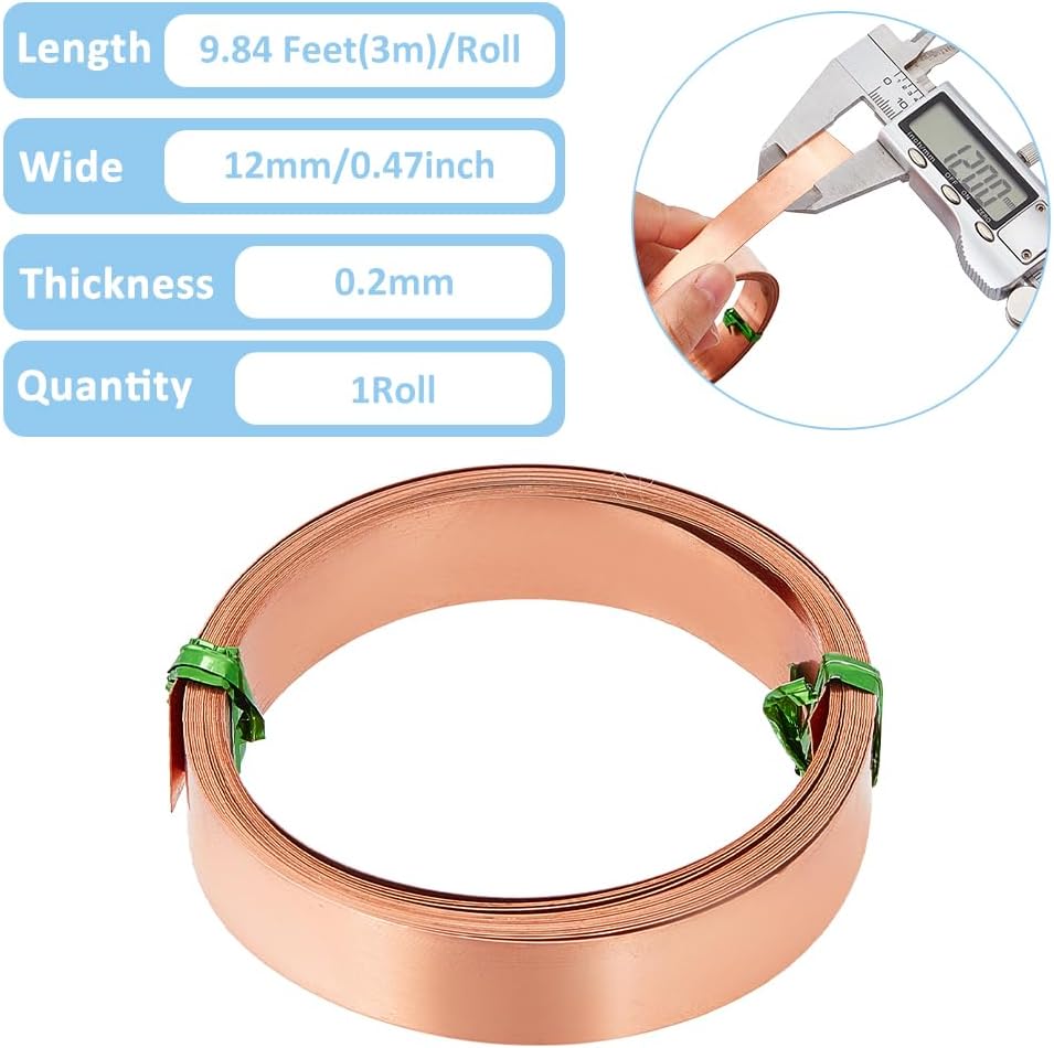 BENECREAT 9.84 Ft Flat Pure Copper Wire, 12mm Wide 32 Gauge Jewelry Crafting Wire for Earrings, Bracelets & Gemstone Wrapping image 2