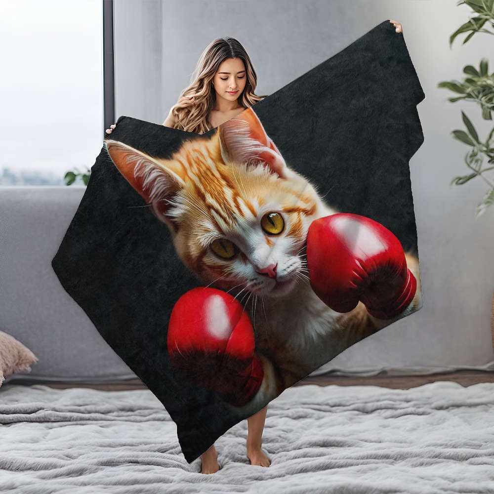 Couverture chat de boxe en flanelle douce 125x150cm pour se détendre