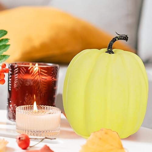 Vista 109 de Winlyn 7 calabazas artificiales verdes surtidas, calabazas de cosecha de color verde oscuro, calabazas decorativas de espuma para granja, otoño