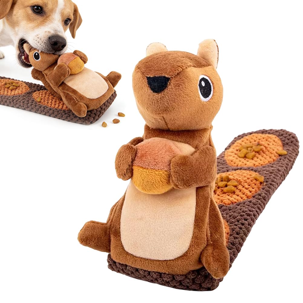 NimblusToy Plush Dog Toy, Long Crinkle Tail with Treat Dispenser Pockets, Plush Interactive Puzzle Toys, Squeak Dog Puzzle Toys IQ Training, Puppy Toys (Squirrel Style)