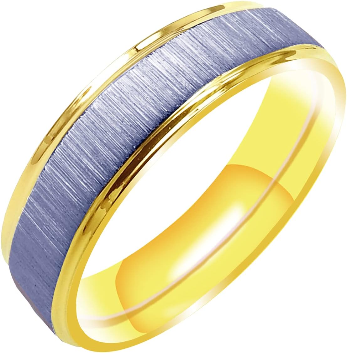 Everstone Matte & Brushed 18K Yellow Gold Color Flat Ring Men Women His Her Groom Bride Promise Ring Wedding Bands Titanium Ring Color Yellow Gold & Platinum 6MM 4MM