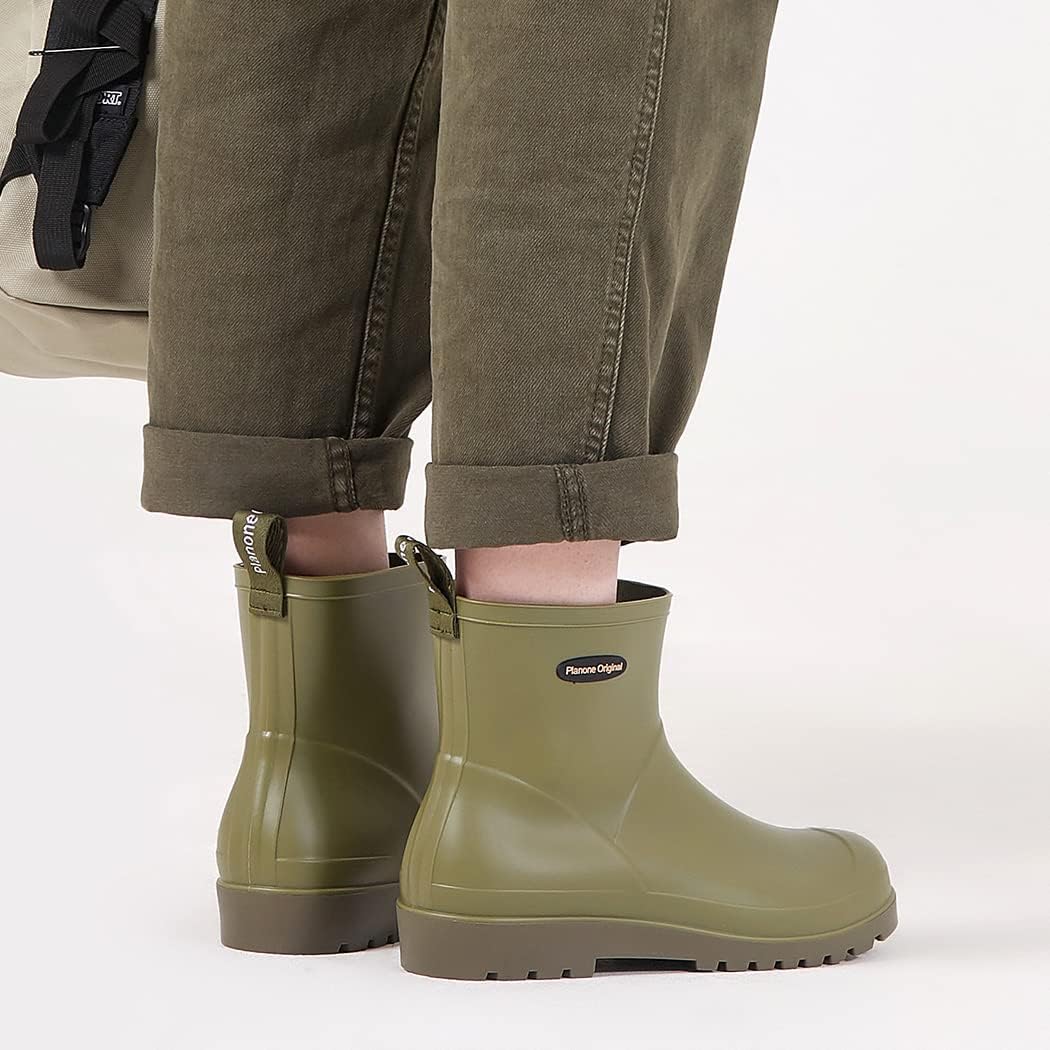 planone Short Rain Boots Women Fashion Waterproof Chelsea Boots for Women Matte Outdoor Garden Shoes Ankle Muck Boots for Ladies Non Slip Work Shoes Rubber Boots with Premium Comfort Insole