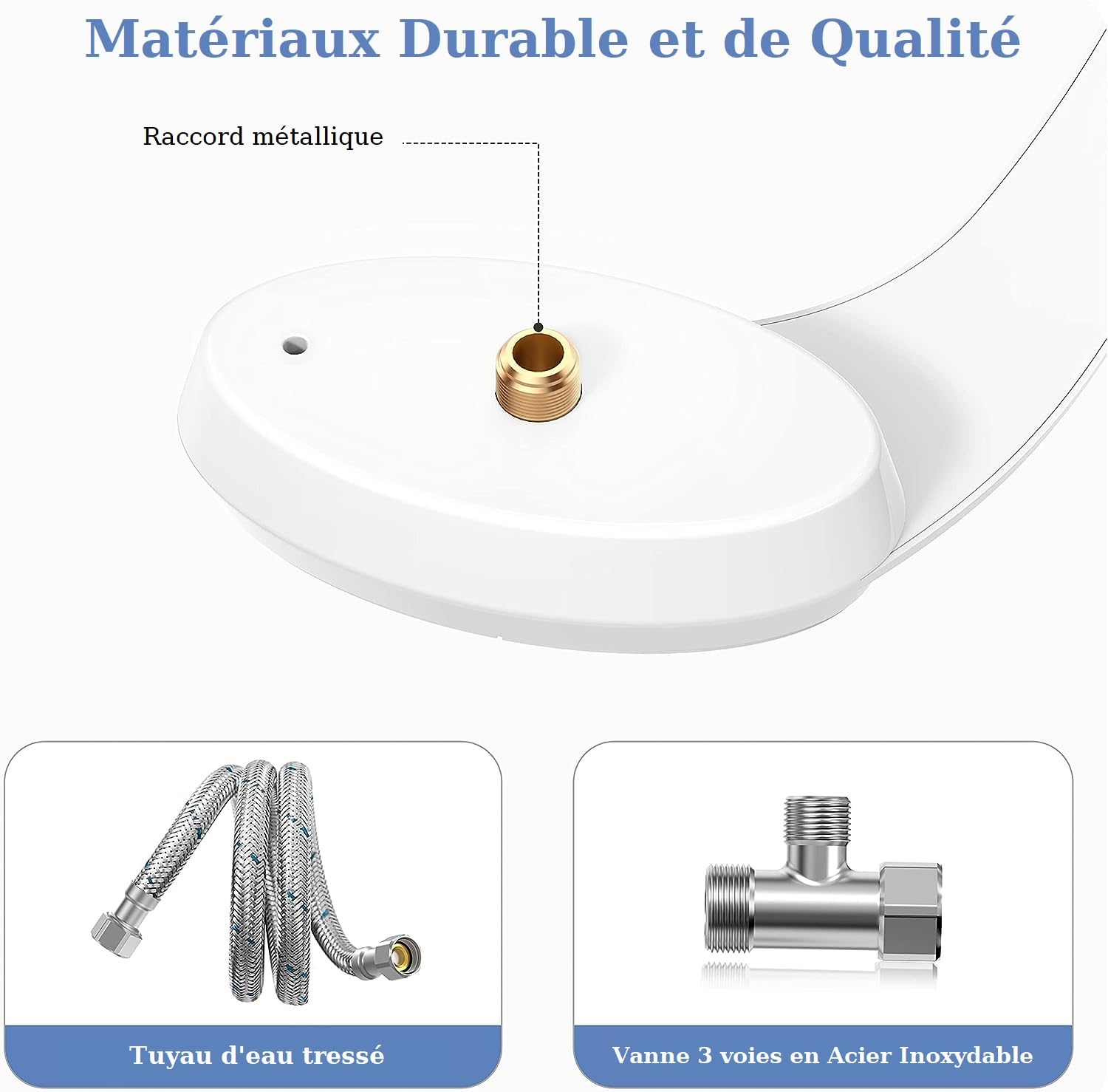 BbfStyle - Marque Française - Kit Bidet WC Japonais pour l'hygiène intime - Double Jet - Compatible WC Aux Normes Françaises - Pour une arrivée d'eau à Gauche ou à Droite - en ABS - Taharat -