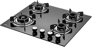 KAFF 60 cm 4 Burner Built-in Hob | Auto Electric Ignition | 8 mm Toughened Glass | Tornado Burners | Stainless Steel Drip Tray | Easy Grip Knobs | Black | CRH604