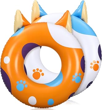 2 Pieces Inflatable Pool Floats for Kids Beach Swim Tubes Ring Dog Paw Theme Pool Tubes Cute Animal Floaties Toys for Summer Kids Adults Beach Vacation Swimming Lake Party Decorations