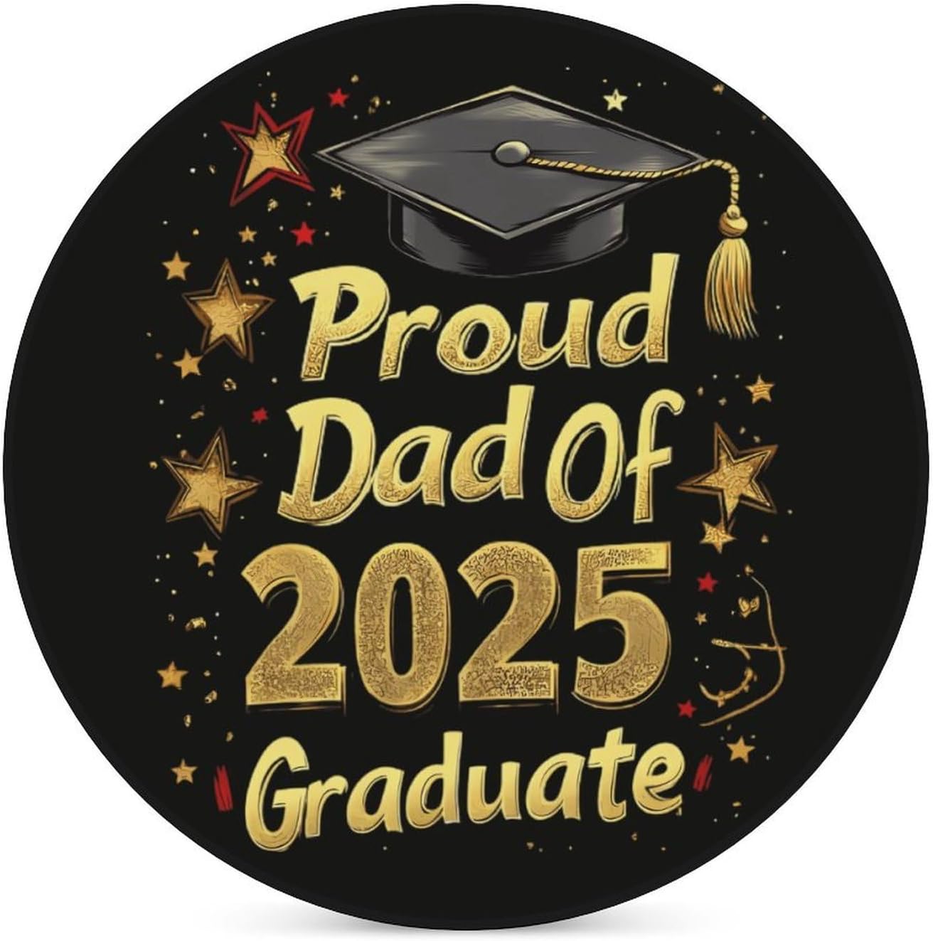 Proudful DAD of 2025 Graduate Round Ceramic Coasters for Drinks Absorbent Cup Holder Tabletop Protector with Cork Base