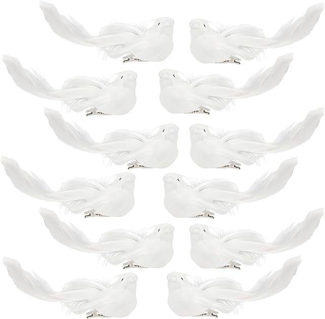 VEYLIN 12pcs Artificial Christmas Dove Birds Clip on Tree Ornaments Artificial Birds White Feather Birds Ornaments DIY Craft