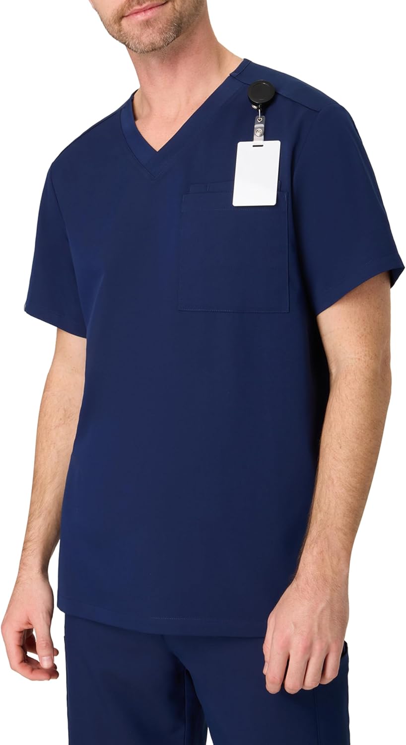 Hanes Mens Scrubs Healthcare Top, Scrub Shirt for Men, Moisture-Wicking & Odor Control, One Pocket