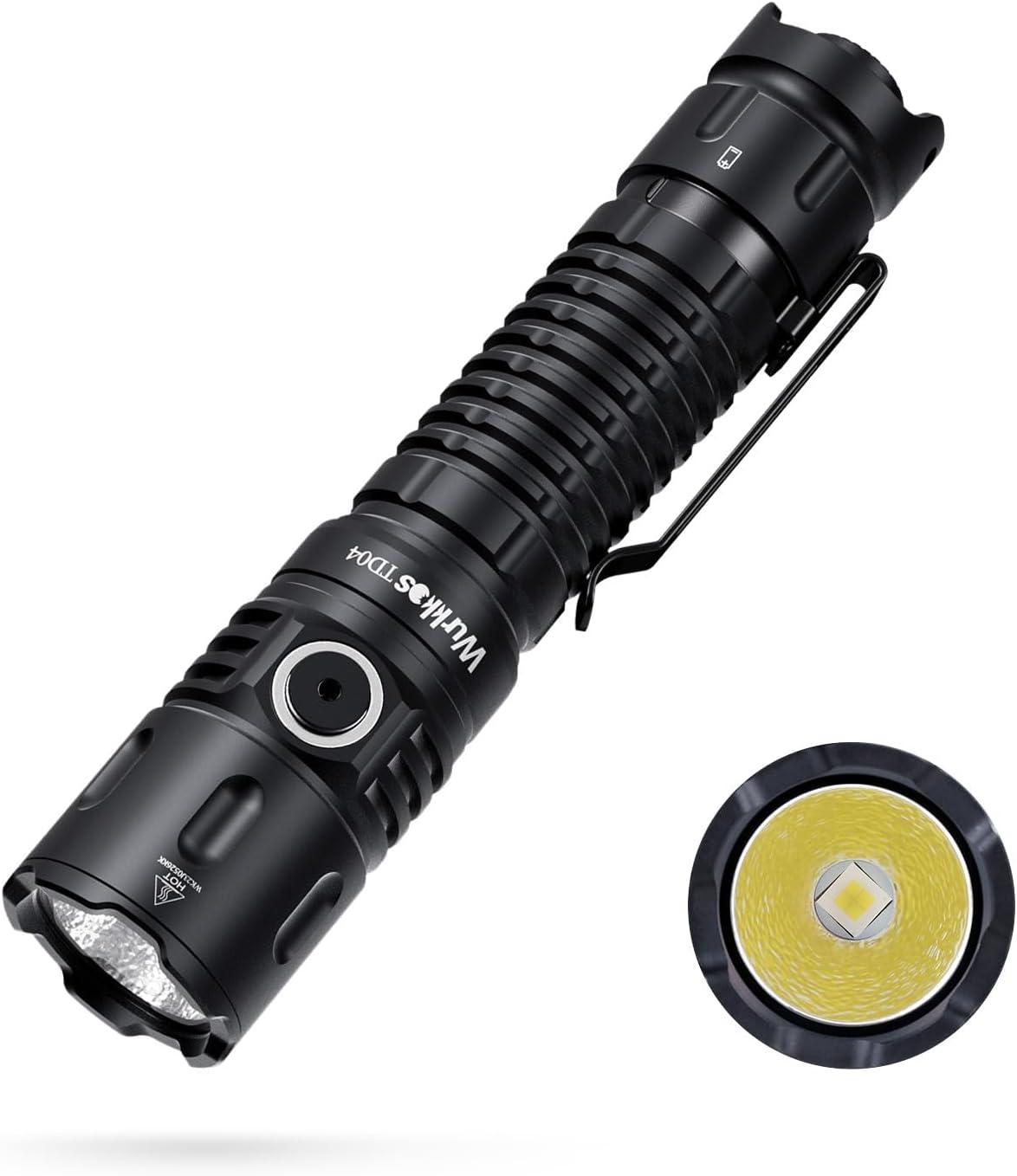 Wurkkos TD04 Tactical Flashlight, Handheld Flashlights Rechargeable, 3000 Lumens Super Bright LED Flashlight with Type C Charging Port Tail Switch for Camping, Hiking, Emergency, IP68 Waterproof