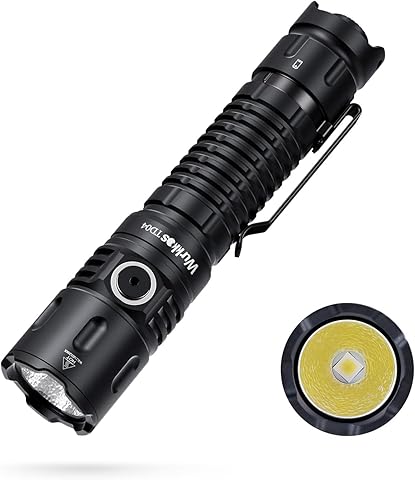 Wurkkos TD04 Linterna Led Táctica Recargable 5000mAh de potencia, 3000 Lumen, Linterna linterna edc con Interruptor Táctico Negro, IPX8,linterna led recargable linternas led alta potencia