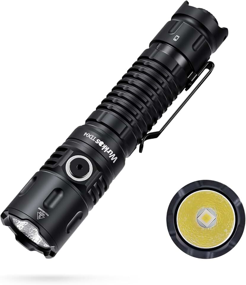 Wurkkos TD04 Linterna Led Táctica Recargable 5000mAh de potencia, 3000 Lumen, Linterna linterna edc con Interruptor Táctico Negro, IPX8,linterna led recargable linternas led alta potencia
