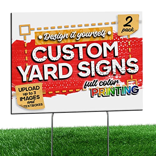 24"X18" Custom Yard Signs With Metal Stakes (2-Pack), Design-Your-Own Lawn Signs, Personalized Signages With Full Color Printing And Uploadable Images/Textboxes, One-Sided Yard Signs For Outdoor Events #TOP1