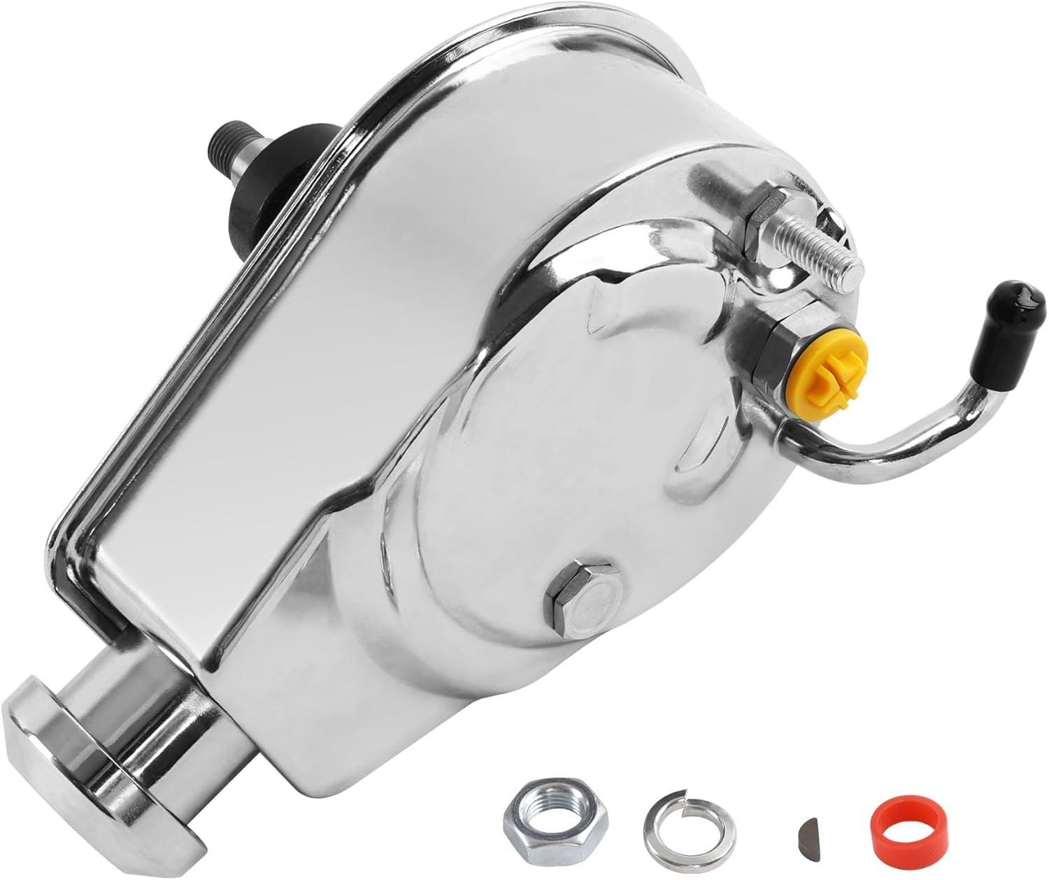 Power Steering Pump, Saginaw P Series 5/8" Keyway, Compatible with GM Vehicles (Chevrolet, GMC, Buick, Oldsmobile, Pontiac), SBC 350, Chrome Finish