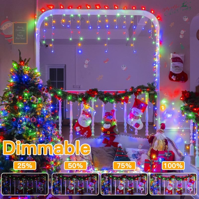 Ollny Icicle Lights for Outside 400LED 32FT, Multicolor Christmas Light with Remote 8Modes Timers Waterproof, Plug in Connectable Hanging Lights for Outdoor Indoor House Roof Holiday