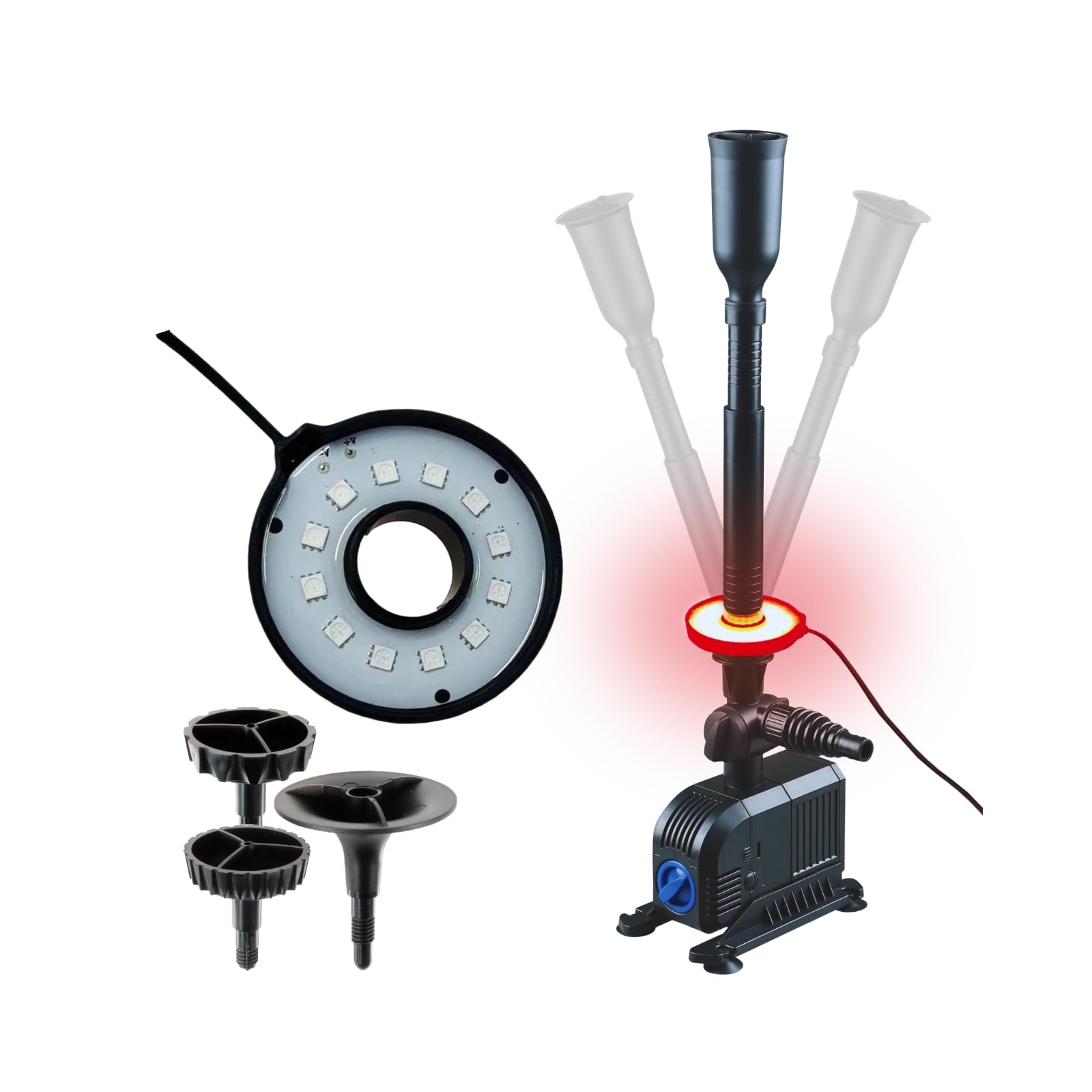 MAUK® LED Springbrunnen | Teichpumpen Set 25W mit Farbwechsel-Ring | 1500 L/h Wasserspiel für Garten & Teich – 1,80m Fontäne, 3 Düsenaufsätze, 360° Rotation & 25° verstellbar, Schutzart IPX8