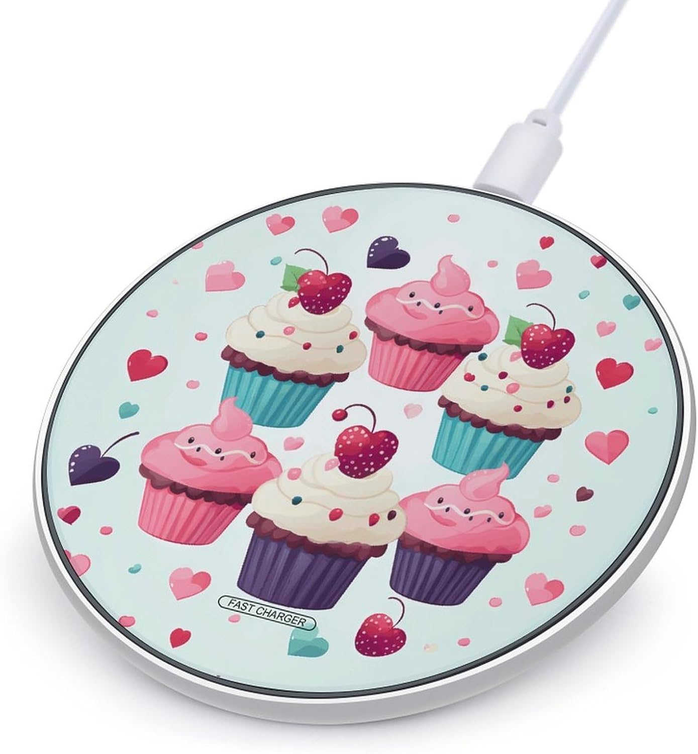 Cupcake Candy Hearts Sweet Wireless Charger Portable 10W Fast Wireless Charging Pad Compatible with Phone Ultra-Thin Charging Station Lightweight Charger Mat for Travel Home Office Desk