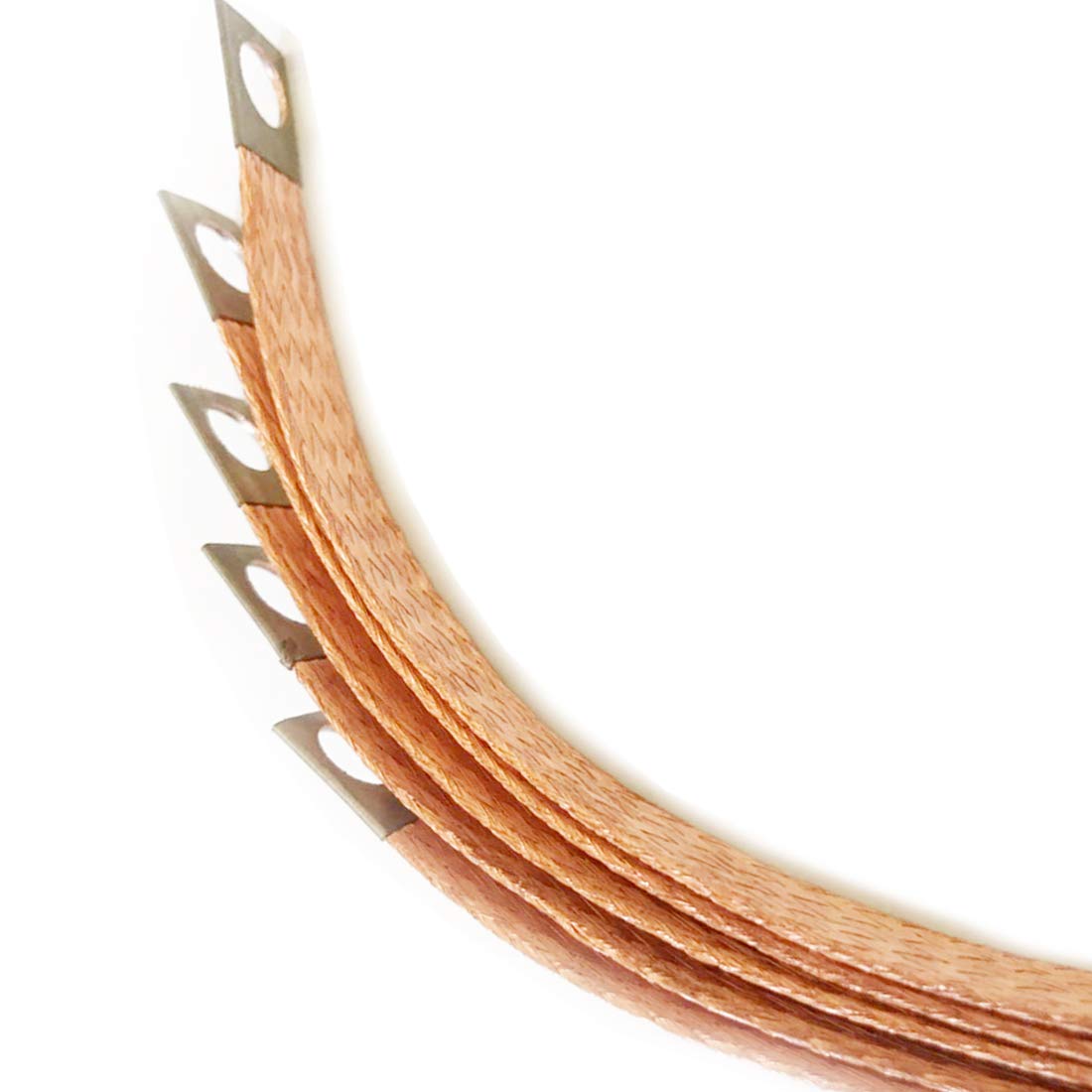 6PCS Flexible Bare Copper Braided Engine Grounding Strap with Squar