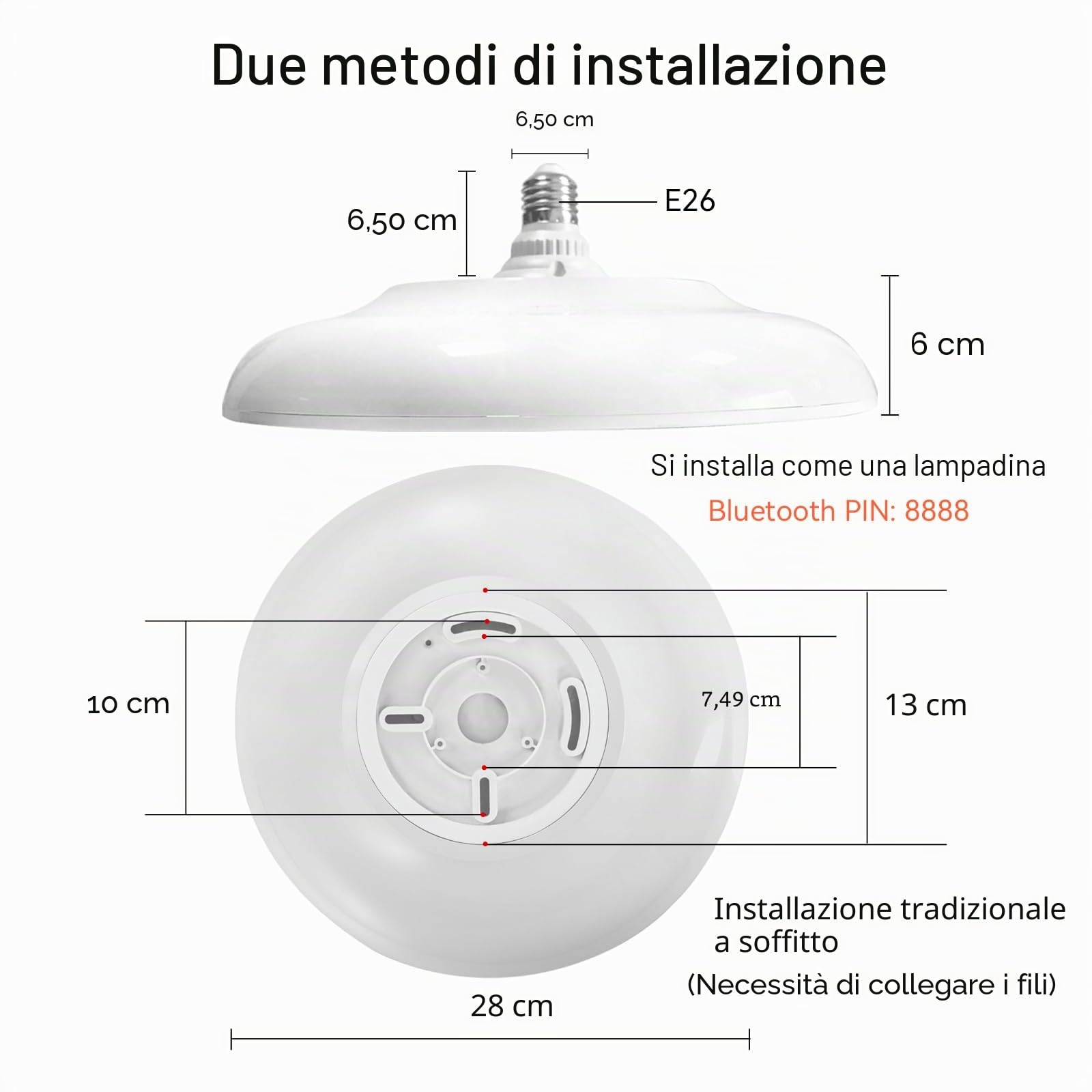 Plafoniera LED impermeabile, lampada musicale con altoparlante Bluetooth,con funzione di dimming, funzione di cambiamento di colore RGB, per bagno, camera da letto