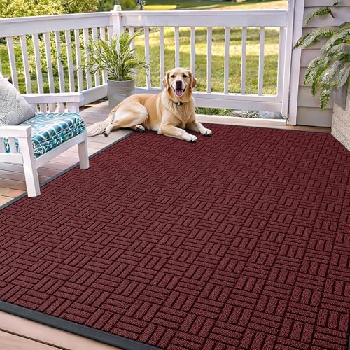 Image of OLANLY Front Door Mat Outside Entrance 71x47, Absorbent, Heavy Duty Sturdy Natural Rubber Doormat Indoor Outdoor, Non-Slip, Stain and Fade Resistant, Low Profile Floor Mat for Entryway, Burgundy