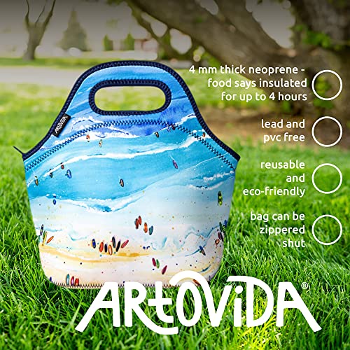 Artovida Artists Collective Insulated Neoprene Lunch Bag, Washable Soft Lunch Tote For Work And Picnic - Design By Amber Moran (Usa) Paddle Board Beach - Classic #TOP1