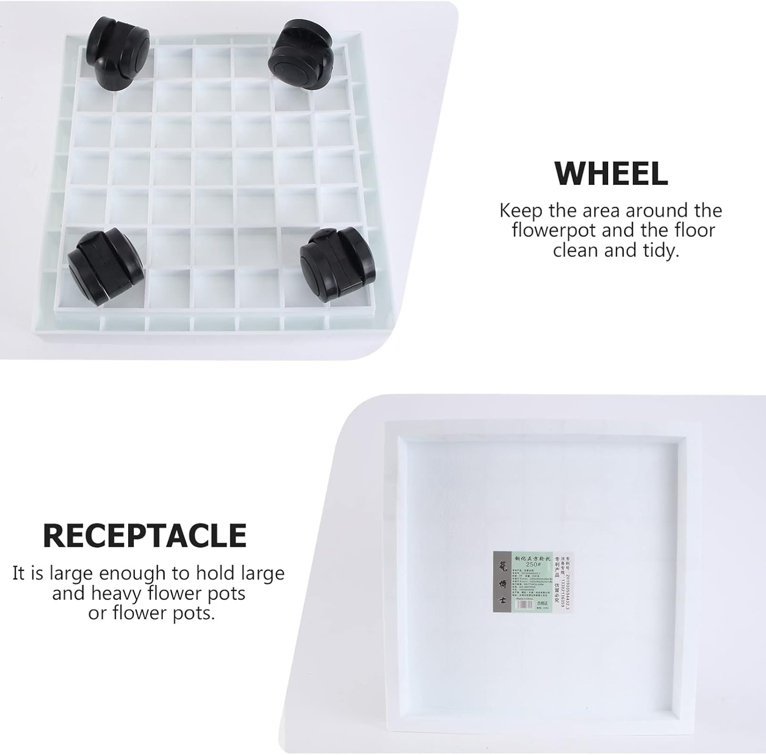 DOITOOL Outdoor Square Plant Stand Large Flower Containers Moveable Flower Pot Holder Tray