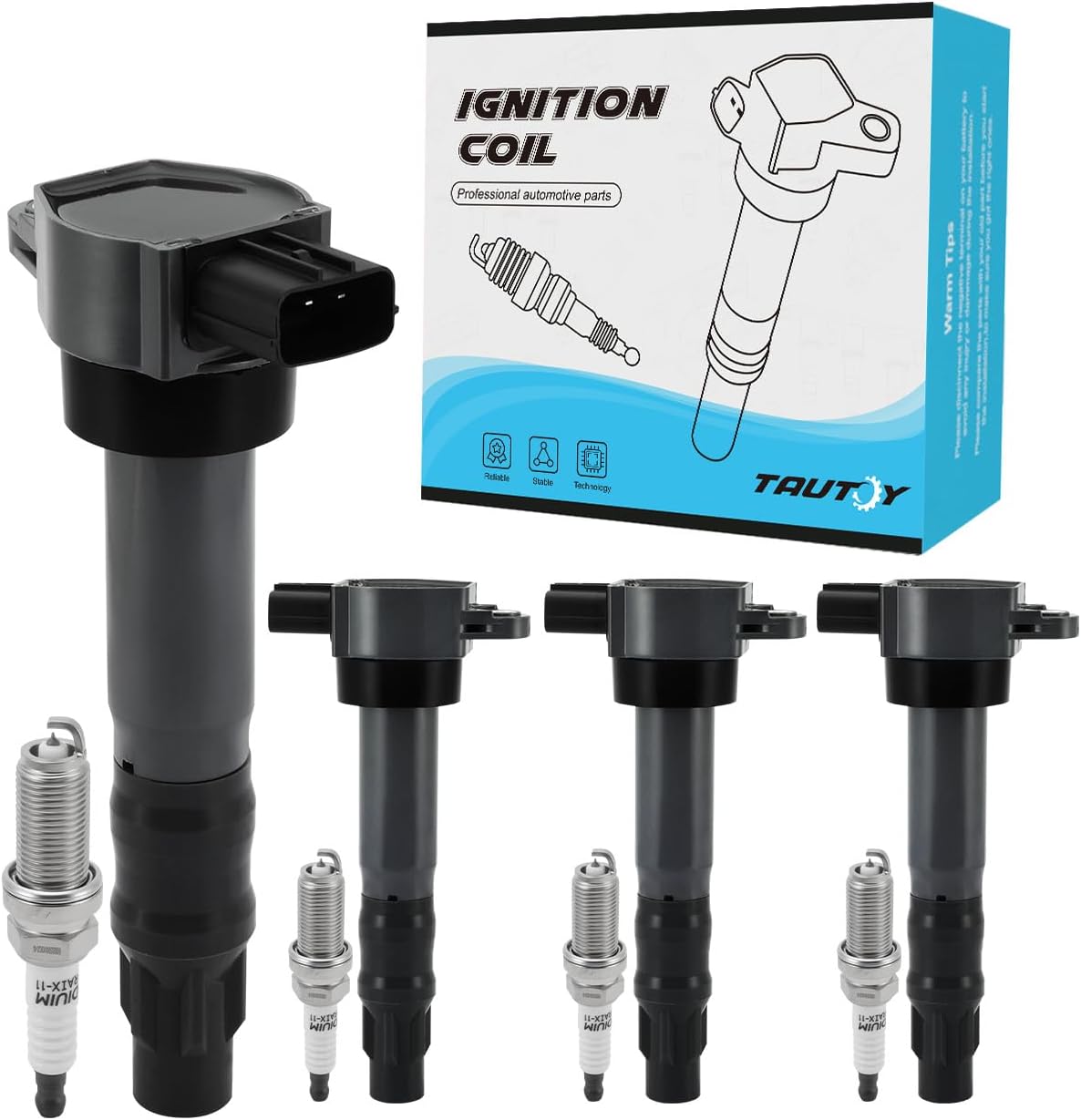 Set Of 4 UF532 Ignition Coil Pack & Iridium Spark Plugs (2.4L) 2004-2012 For Mitsubishi Eclipse Galant Lancer Outlander, Replace # 5C1504 IC612 178-8384 E1032 48711